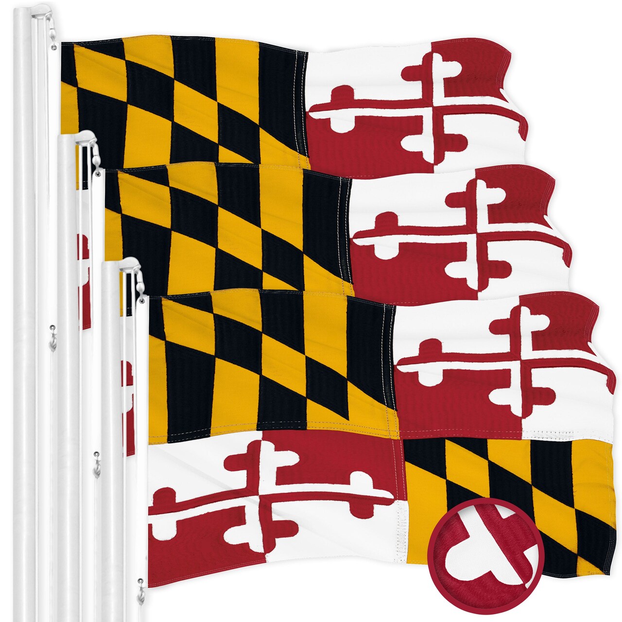 G128 3 Pack: Maryland MD | 1x1.5 Ft | ToughWeave Series Embroidered 300D Polyester | Embroidered Design, Indoor/Outdoor, Brass Grommets